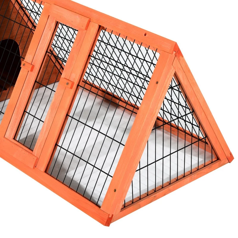 PawHut Jaula Conejo Conejera de Exterior con Buena Ventilación 2 Tablas Protección de Lluvia y Calor del Sol Ligero Madera de Abeto Estable Duradera Metal 118x50x45 cm