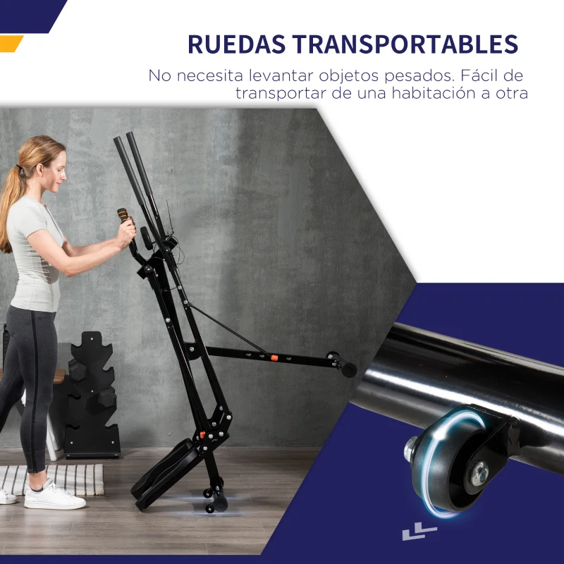 HOMCOM Bicicleta Elíptica con Pantalla LCD Resistencia Ajustable Sensor de Frecuencia Cardíaca y Ruedas 90x62x150 cm Negro