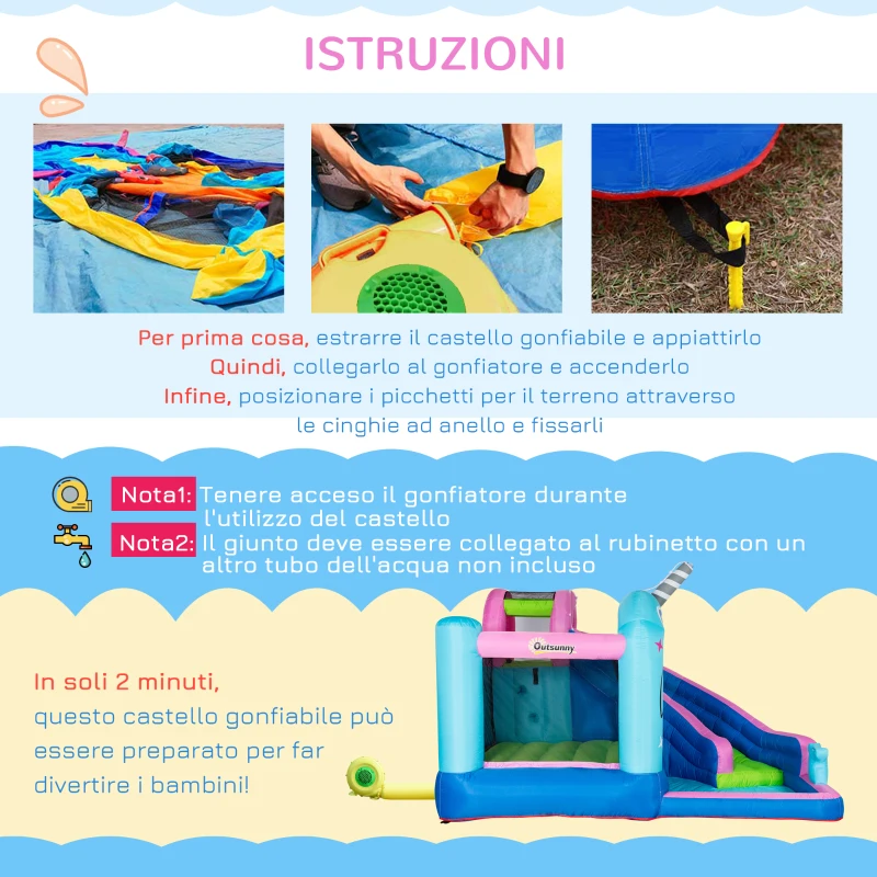 Outsunny Gioco Gonfiabile per Bambini 3-8 Anni a tema Narvalo con Borsa, 11 Paletti e Toppe Inclusi, 330x280x200 cm