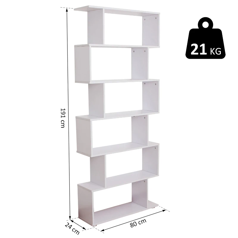 Homcom Bibliothèque Étagère Zig Zag en Bois Blanc 80 x 25 x 192 cm