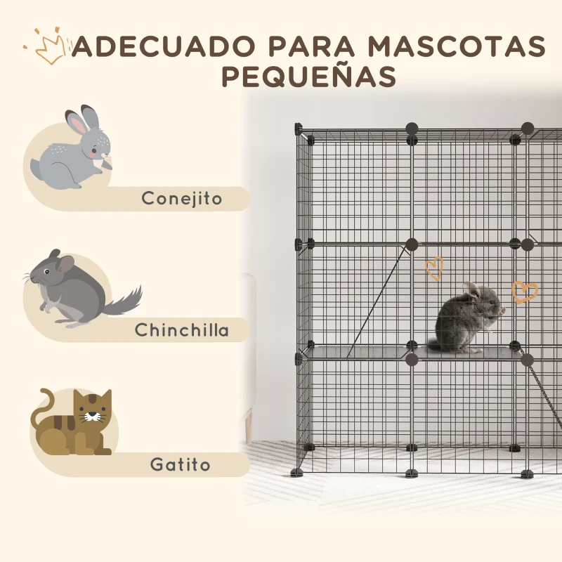PawHut Jaula para Animales Pequeños de 31 Paneles Parque para Mascotas para Gatitos Conejos Chinchillas 105x45x105 cm Negro