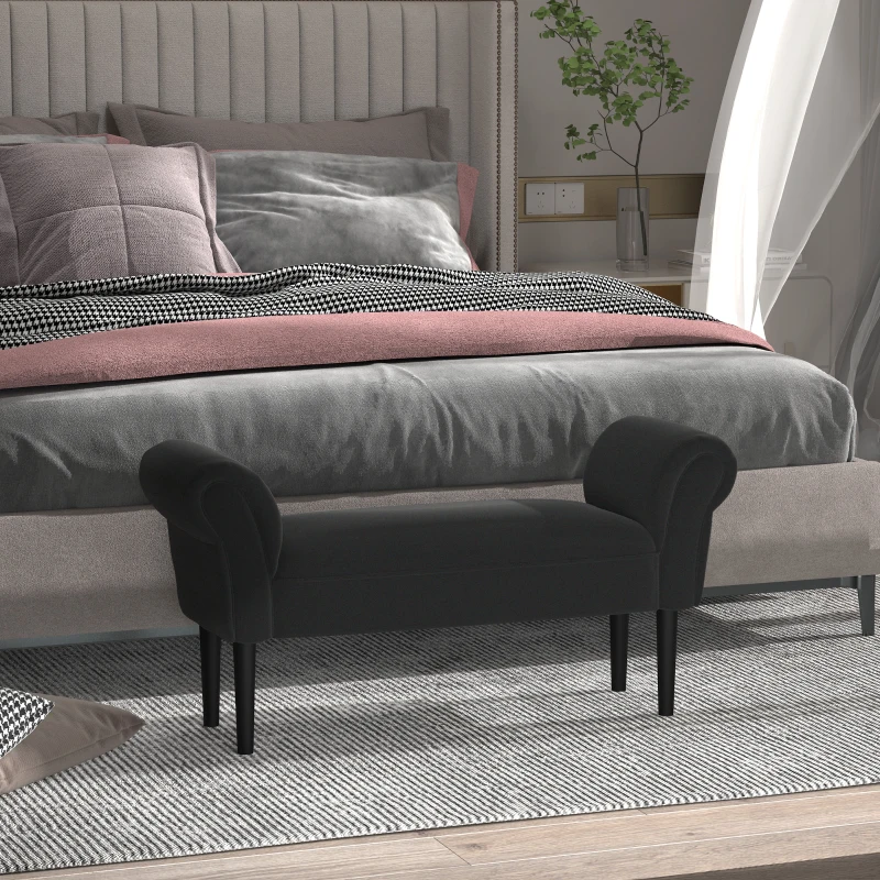 HOMCOM Banc Entrée Bout de Lit Rembourré pour Chambre à Coucher, Tissu à Voile, Noir, 102 x 36 x 51 cm