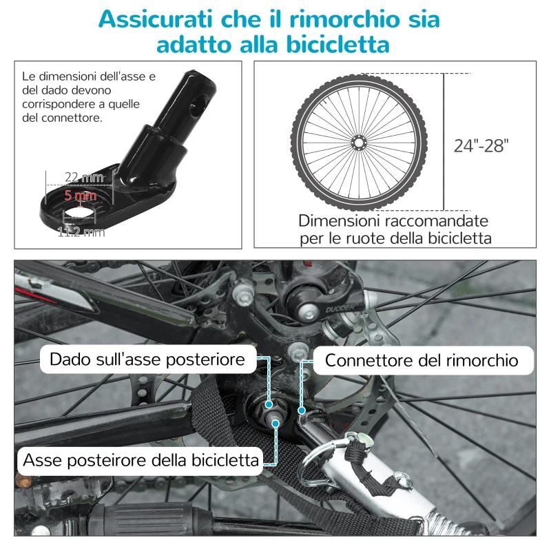 PawHut Carrello Trasporto Cani sotto i 30kg, Rimorchio Bici per Cani con Porta Anteriore e Posteriore, Finestre a Rete e Tetto Apribile, 150x82x98-108cm