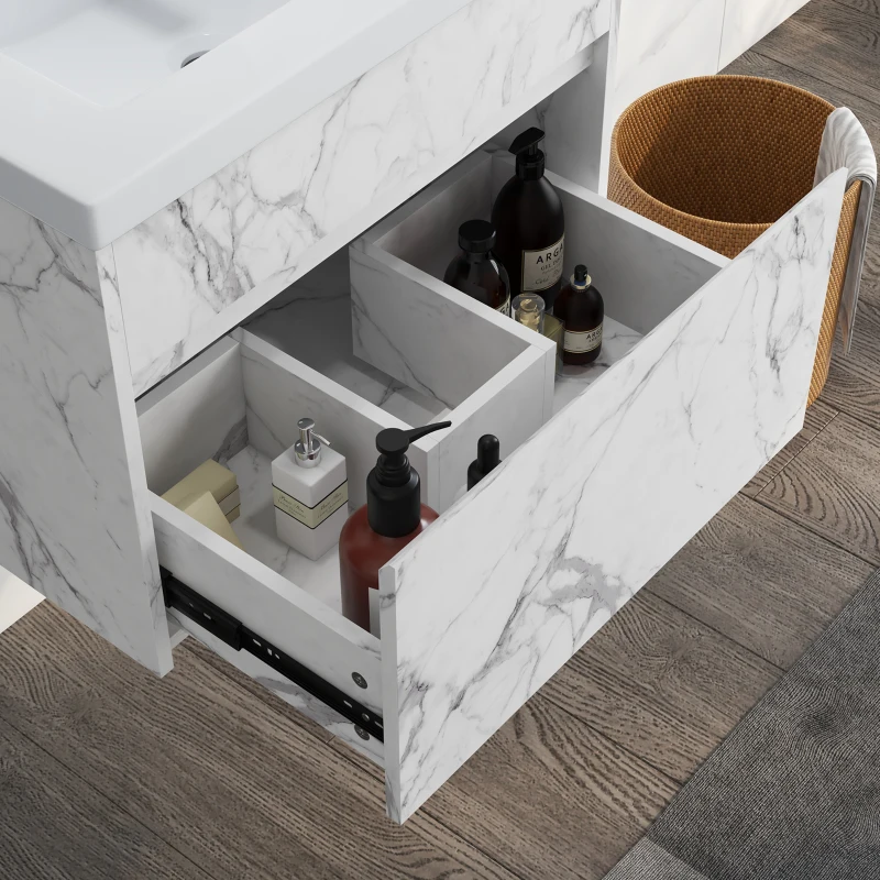 kleankin Meuble sous lavabo suspendu meuble de salle de bain avec bassin et tiroir design moderne 60 x 45,5 x 45 cm blanc