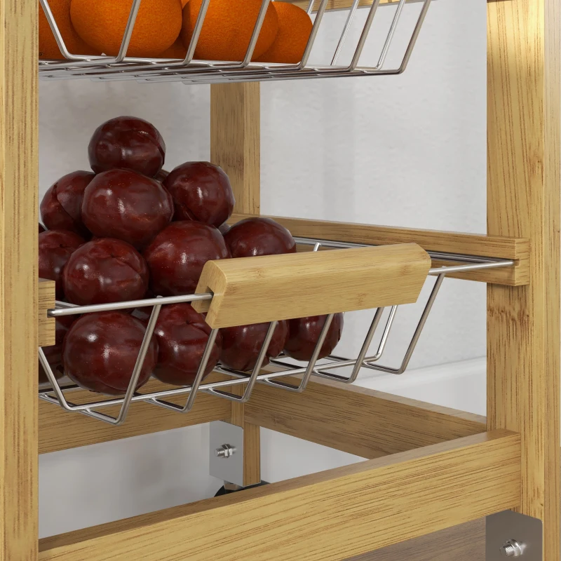 HOMCOM Carrello Cucina con Ruote, Cassetto e 3 Cestini a Rete Metallica, 37x37x76cm, Colore Legno