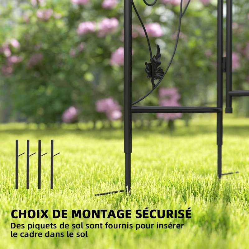 Outsunny Arche de jardin en acier arceau à rosiers avec double porte pour décoration de cérémonie 107 x 45 x 217 cm noir
