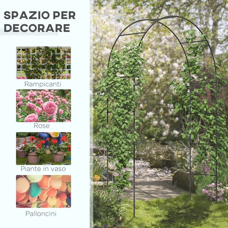 Outsunny Arco per Rampicanti in Metallo per Giardino ed Esterni, 140x40x240cm, Nero