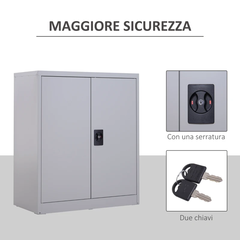 Vinsetto Armadietto Mobile Ripiano Regolabile Chiusura di Sicurezza per Casa Ufficio Garage Acciaio 80x40x92.5cm Grigio