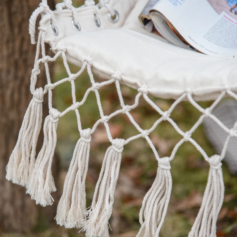 Outsunny Sedia Sospesa a Dondolo da Interno ed Esterno in Tessuto con Nappe, 90x50 cm, Crema