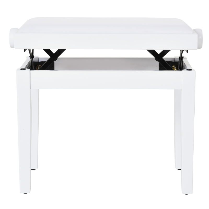 HOMCOM Banquette tabouret siège pour piano hauteur réglable 61L x 32l x 47-57H cm assise revêtement synthétique blanc