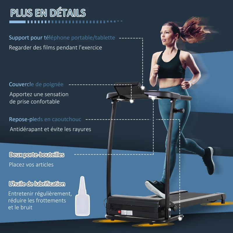 HOMCOM Tapis électrique de course pliable 1-9 Km/h 500 W écran LCD 3 programmes noir