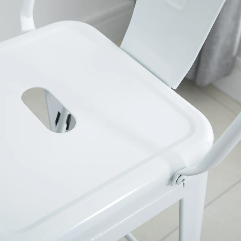 HOMCOM Set 4 Sgabelli da Cucina di Design in Metallo con Schienale Rimovibile e Poggiapiedi, 44x46x116cm, Bianco