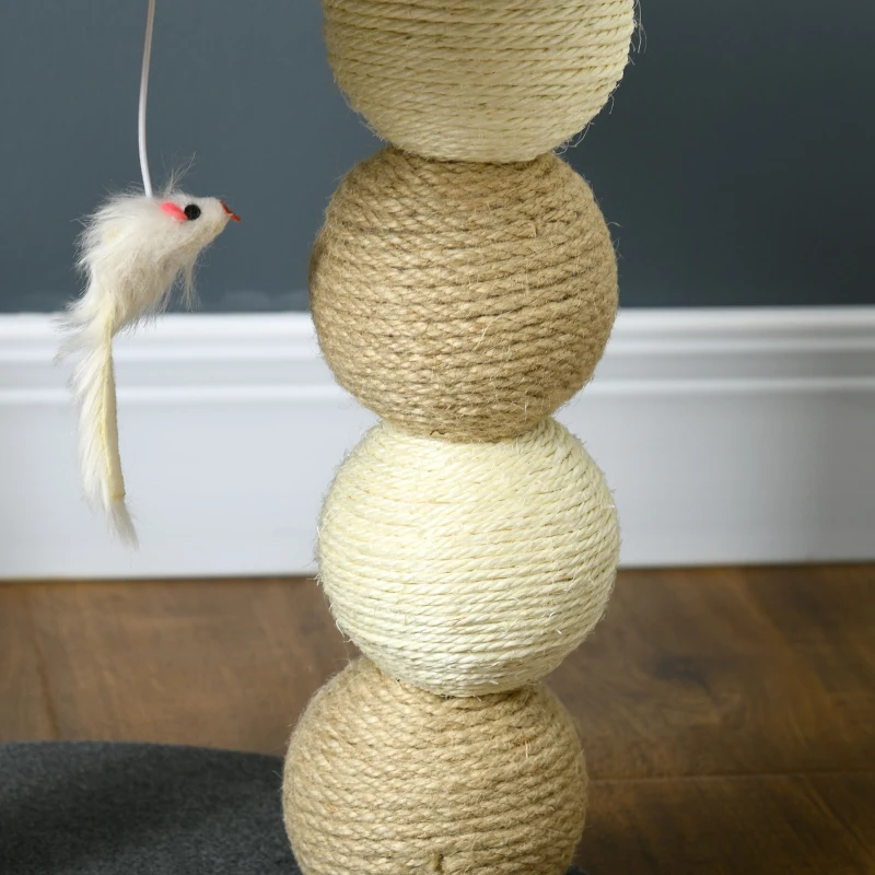 PawHut Árbol Rascador para Gatos Pequeño Torre para Gatos con Nido 4 Bolas y Poste de Sisal Carga 15 kg Ø40x48 cm Gris y Beige