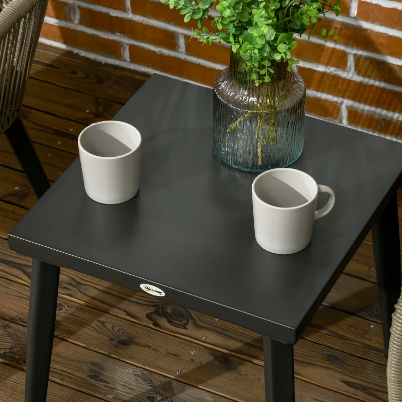 Outsunny Ensemble salon de jardin 3 pièces 2 chaises + table basse polyester résine tressée PE acier gris
