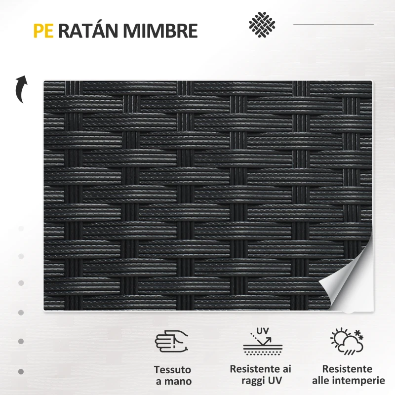 Outsunny Salotto da Esterno Rattan PE con Divanetto, 2 Poltrone con Cuscini e Tavolino in Vetro, Nero e Grigio