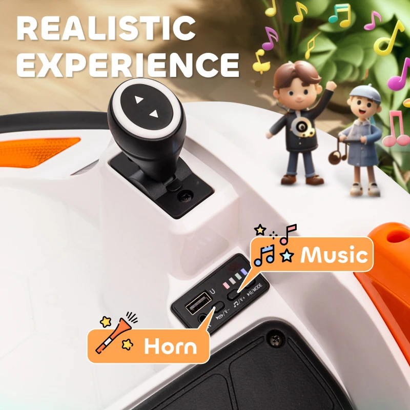 AIYAPLAY 360° Rotation Kids Bumper Car, 12V Waltzer Car with Remote Control, Dual Joysticks, Music Lights, Orange