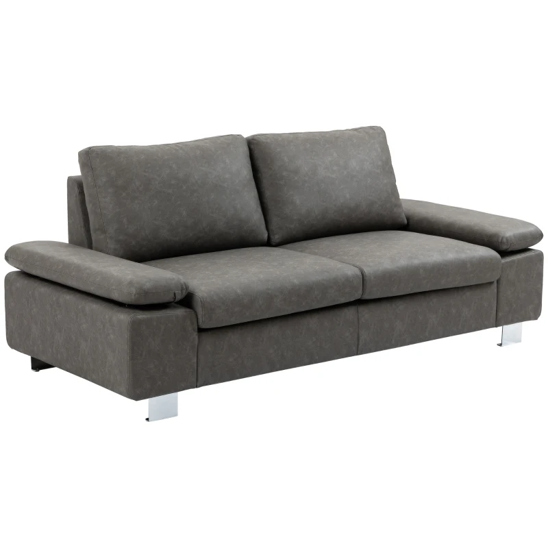 HOMCOM Divano 3 Posti Reclinabile e Imbottito con Braccioli Regolabili, in PU, Legno e Metallo, 200x88x86 cm, Grigio