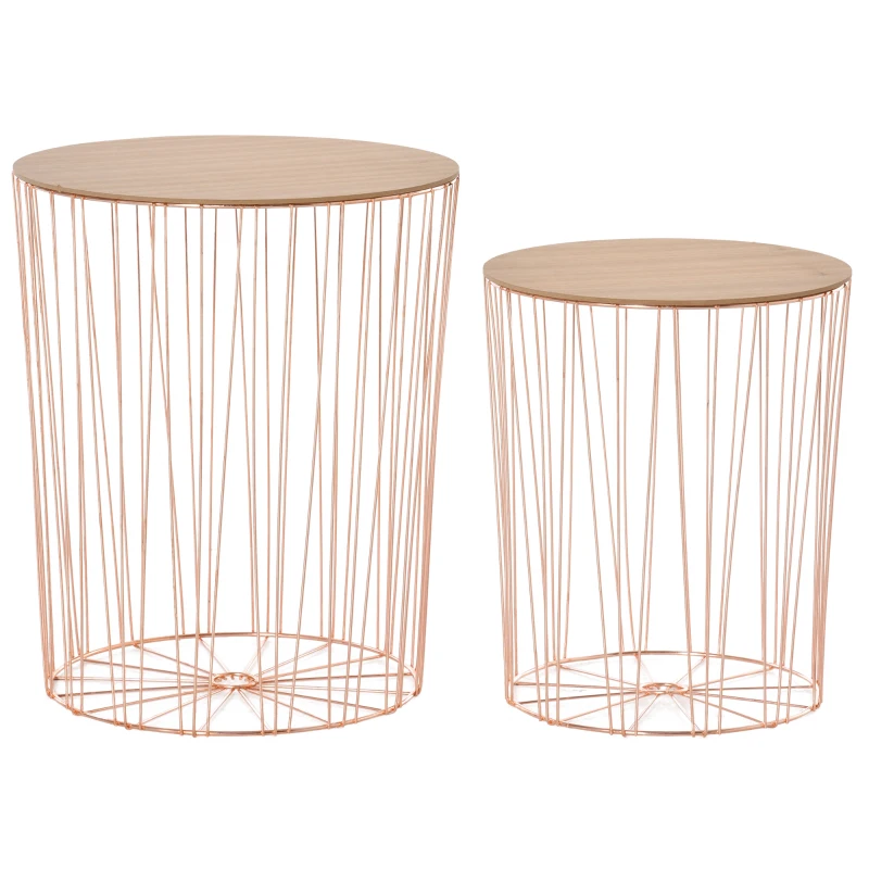 HOMCOM Set 2 Tavolini Contenitori per Salotto, Tavolini Moderni con Piano Rimovibile, in Legno e Metallo - Oro Rosa