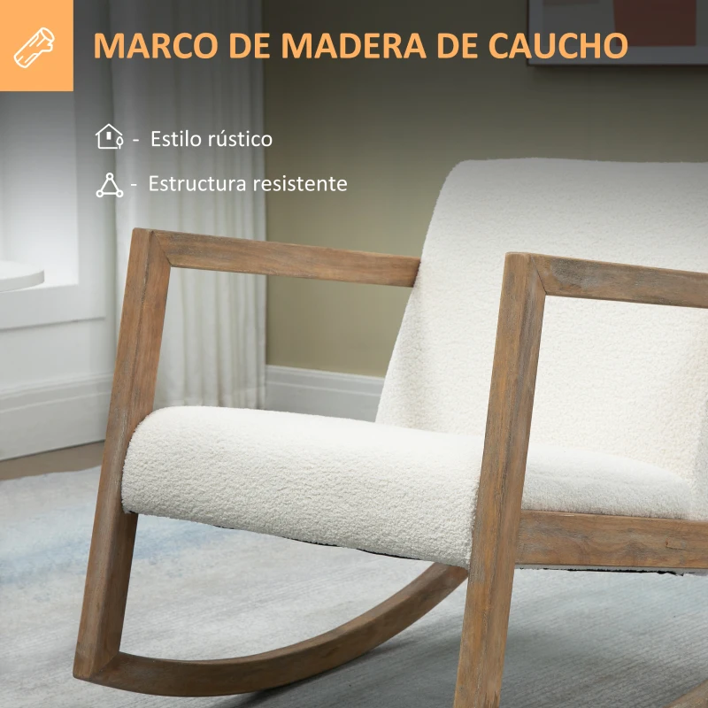 HOMCOM Silla Mecedora Tapizada de Borreguito Sillón Balancín Relax con Asiento Acolchado y Apoyabrazos 60x81x71cm Crema