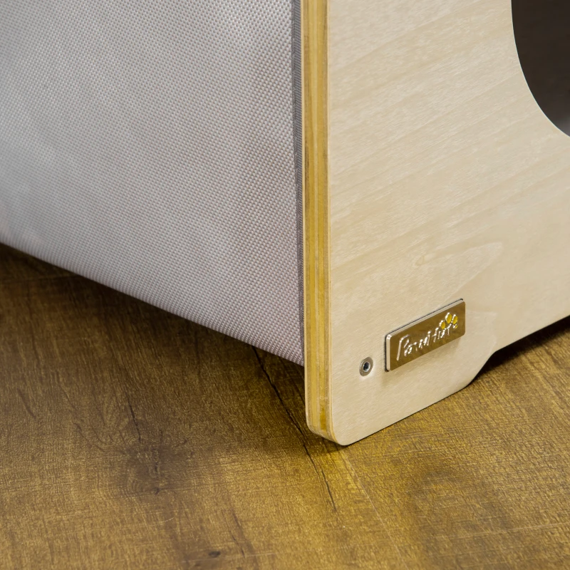 PawHut Niche pour chat 2 niveaux design scandinave avec tissu amovible et 2 coussins - 48 x 37,5 x 60 cm gris et bois naturel