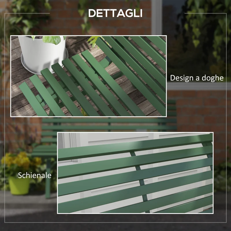 Outsunny Panchina da Esterno in Alluminio a 2 Posti a Doghe, 123x67x79cm, Verde