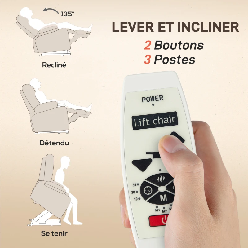 HOMCOM Fauteuil releveur électrique avec fonction massage et chauffage avec dossier inclinable, ports USB, télécommande, beige(m-4)