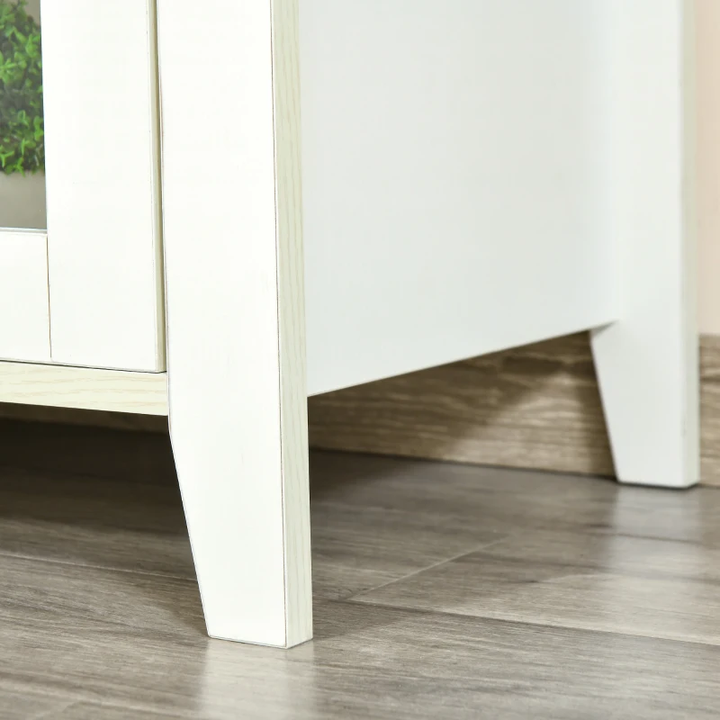 HOMCOM Meuble banc TV rangement avec 2 portes et 2 niches 140 x 39,5 x 50 cm - passe-câbles - en MDF - blanc