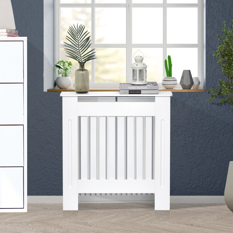 HOMCOM Slatted Radiator Cover Painted Cabinet MDF Lined Grill in White (78L x 19W x 81H cm)