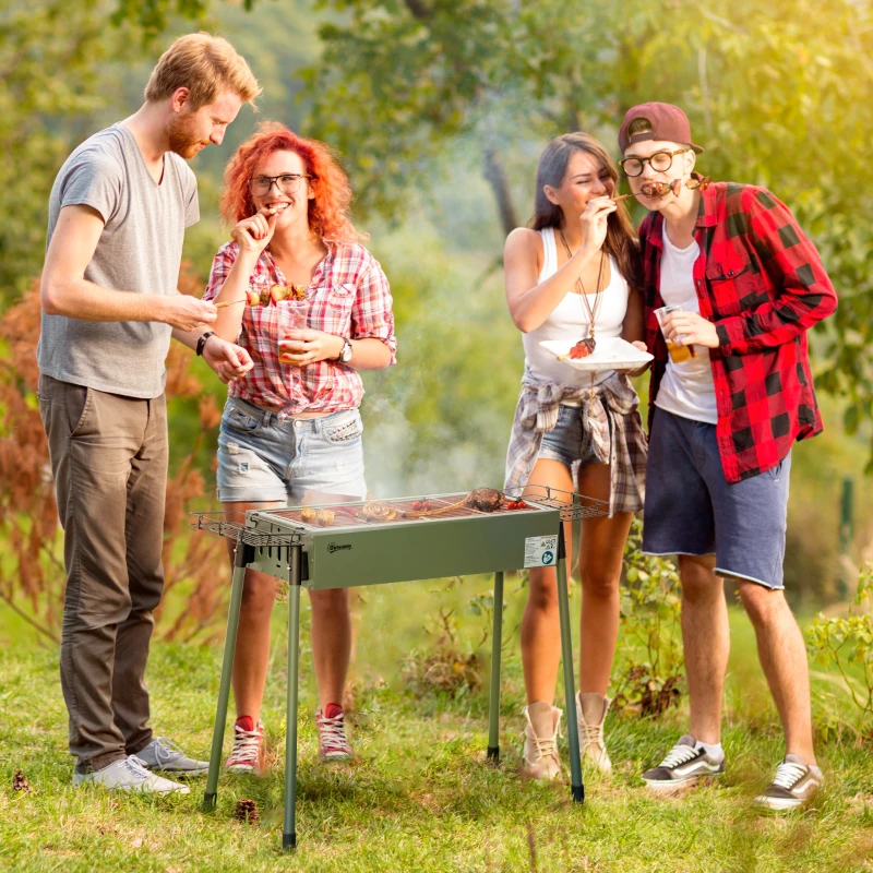 Outsunny Barbecue au charbon de bois avec 2 grilles portable BBQ Grill sur Pieds amovibles2 paniers latéraux, 94L x 39l x 70H cm