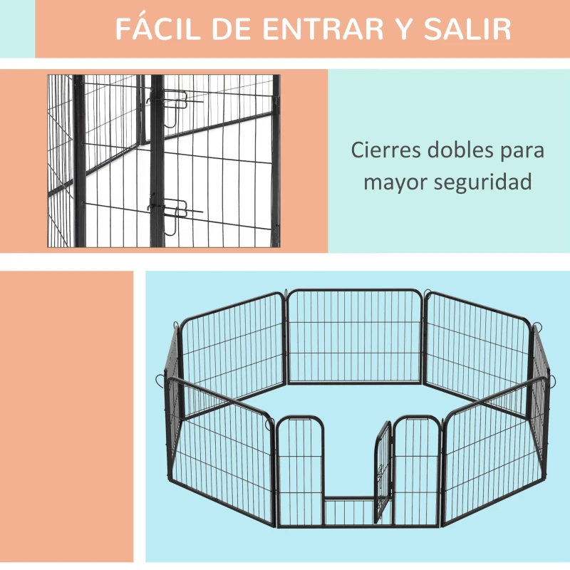 PawHut Parque para Mascotas 8 Vallas 80x60 cm Jaula para Perros Bricolaje de Metal con Puerta y Doble Cerradura Cerca de Entrenamiento para Jardín Negro