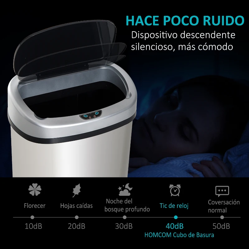 HOMCOM Cubo de Basura Apertura Automática Sensor Papelera Reciclaje para Cocina Dormitorio 58L Acero Inox