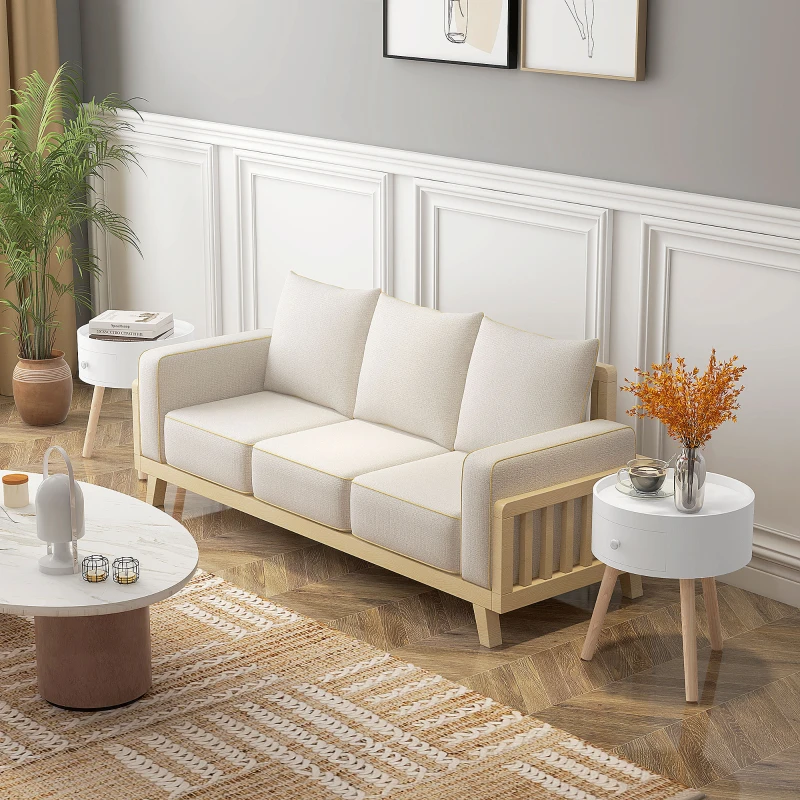 HOMCOM Modern Side Table, Small Coffee Table, Round Bedside Table with Drawer and Wood Legs for Living Room, Bedroom, Set of 2, White