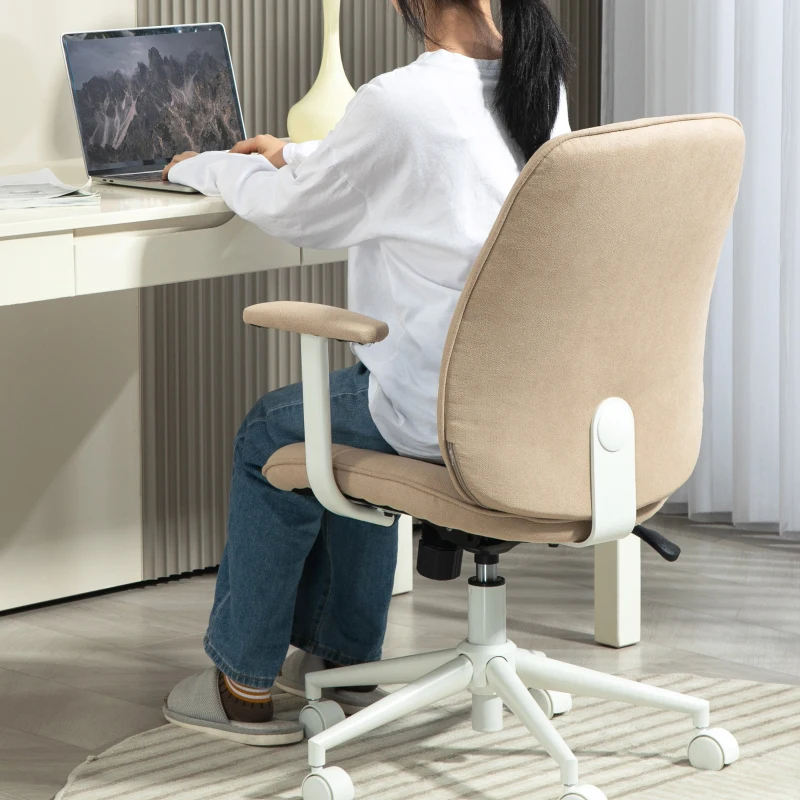HOMCOM Chaise bureau fauteuil de bureau avec hauteur réglable, fonction à bascule, roulettes pivotantes, charge 120 Kg, beige