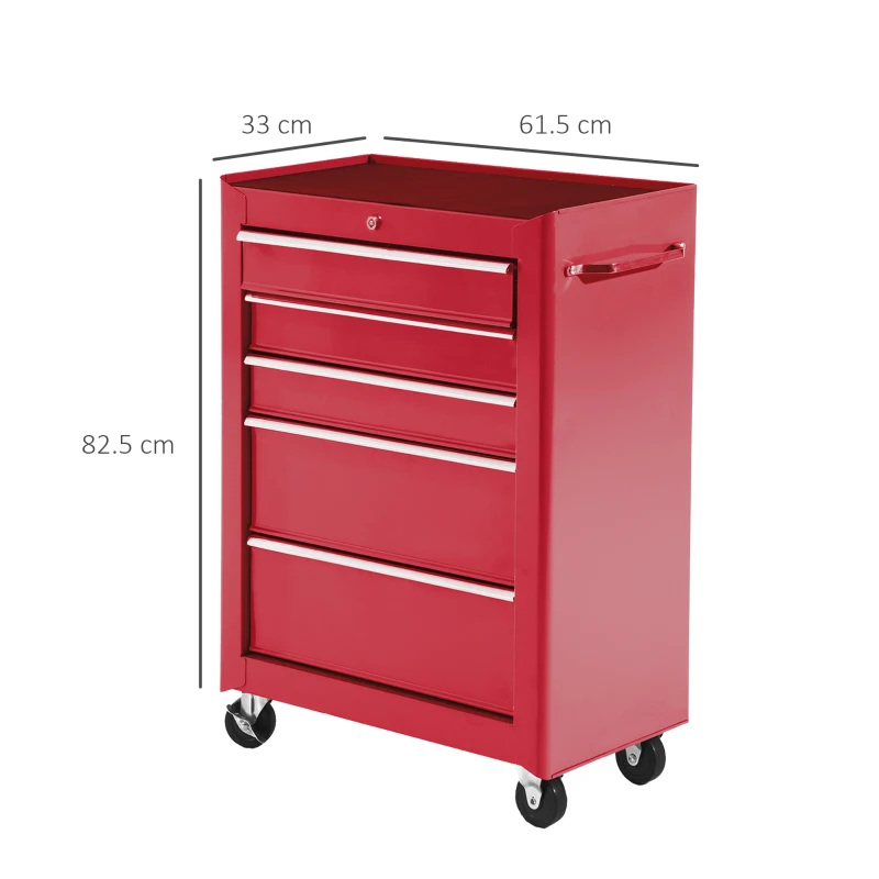 HOMCOM Carrello Porta Utensili Attrezzi Attrezzatura con Cassettiera Rosso 61.5 x 33 x 82.5cm