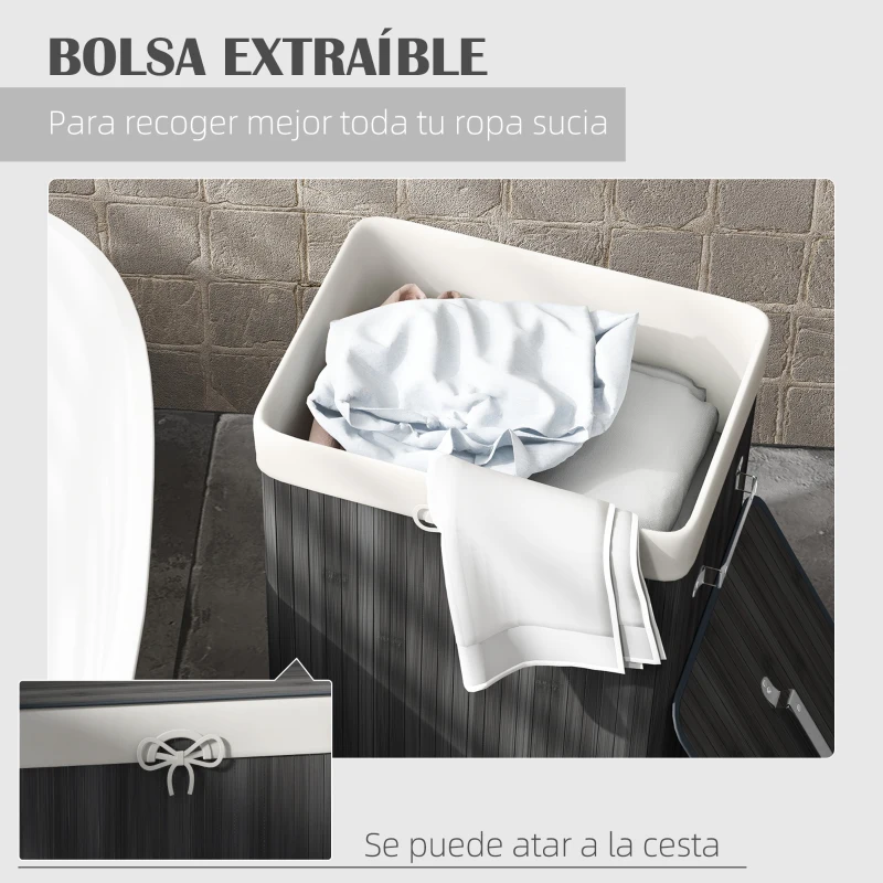 HOMCOM Cesto para la Ropa Sucia Plegable con Tapa Cubo para la Colada Rectangular con Asas 40x30x60 cm Gris Oscuro