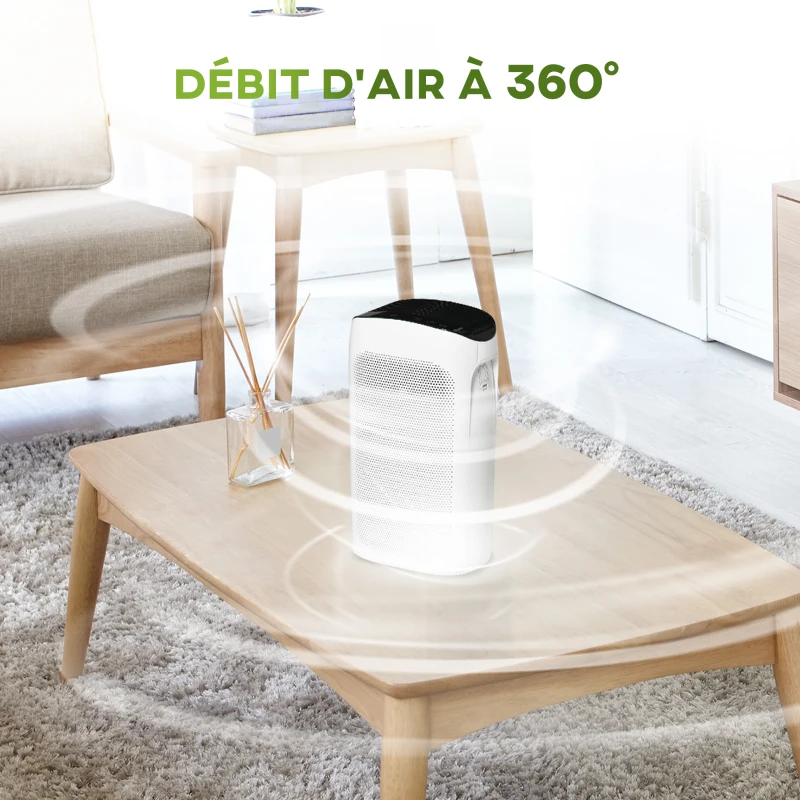 HOMCOM Purificateur d'air + Filtre pour purificateur d'air Ioniseur CADR 210m³/h minuterie filtre à charbon actif filtre HEPA