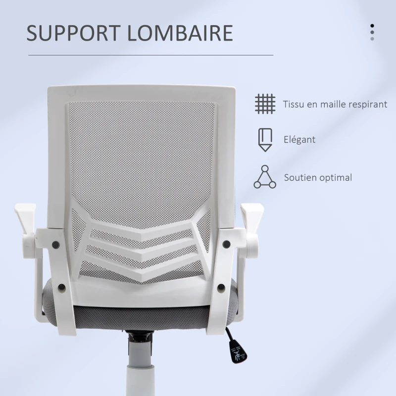 Vinsetto Chaise bureau fauteuil de bureau chaise ergonomique en maille avec support lombaire hauteur réglable fonction à bascule pivotant à 360 ° accoudoirs rabattables, 62,5 x 55 x 94-104 cm, gris
