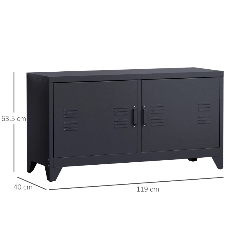HOMCOM Meuble TV banc télévision design industriel 2 placards avec 2 étagères réglables passe-câbles structure acier noir