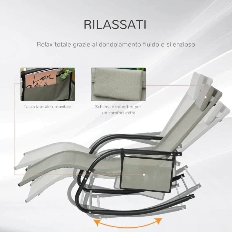 Outsunny Poltrona a Dondolo da Giardino con Poggiatesta e Tasca Laterale, 150x62x88 cm, Nero e Grigio