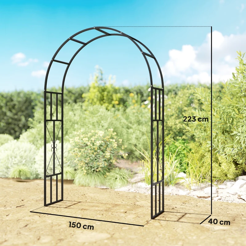 Outsunny Arche de jardin en acier arceau à rosiers pour plantes grimpantes pour décoration de cérémonie150 x 40 x 223 cm noir