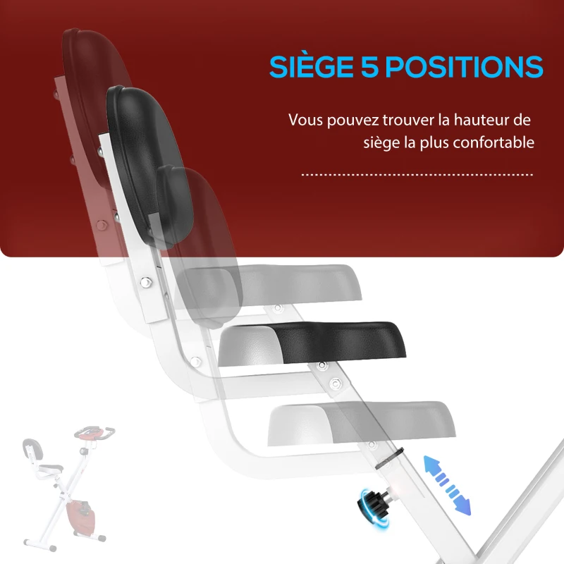 HOMCOM Vélo d'appartement pliable vélo de fitness vélo d'intérieur 8 niveaux de résistance magnétique avec dossier selle réglable écran LCD multifonction capteur fréquence cardiaque rouge