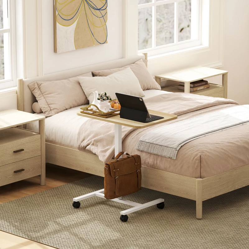 HOMCOM 75-115cm Manual Adjustable Sit-To-Stand Desk - White/Wood-Effect