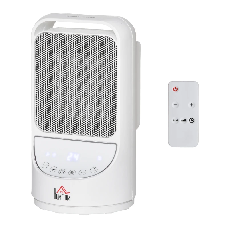 HOMCOM Chauffage soufflant oscillant 1500 W - mini radiateur céramique PTC - 3 niveaux de puissance - chauffage d'appoint avec télécommande blanc