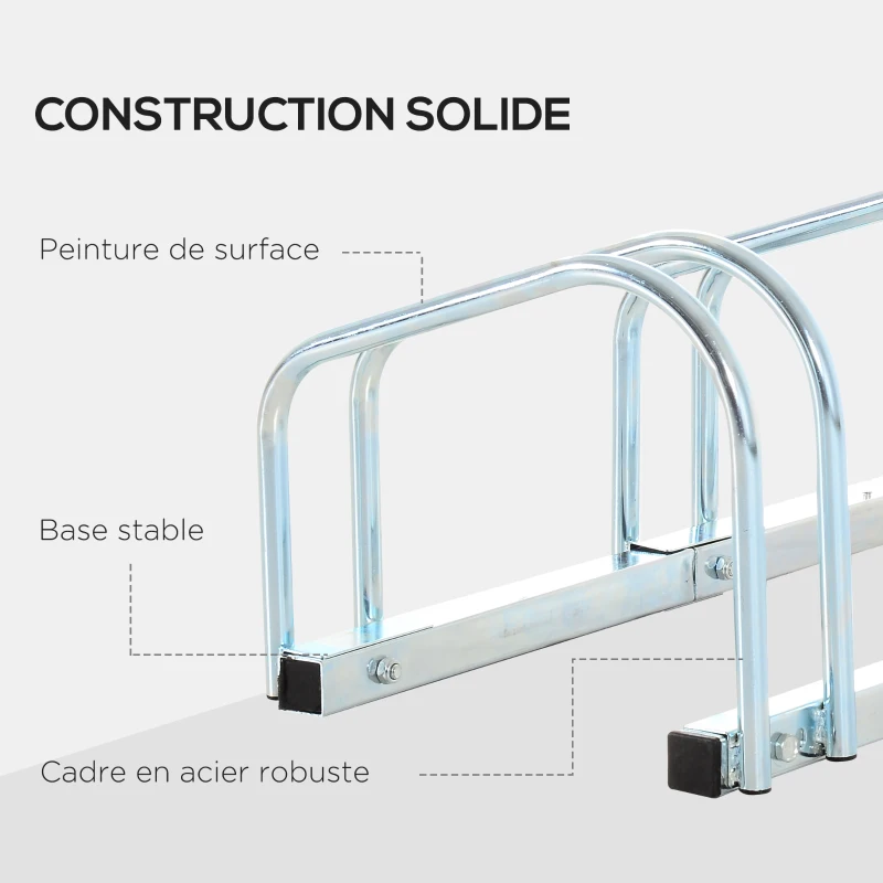 HOMCOM Râtelier 6 vélos range-vélos support de rangement pneu 65 mm sol ou mural pour VTT enfants BMX 179 x 33 x 27 cm acier argent