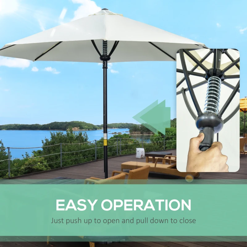 Outsunny Garden 3 m Parasol Umbrella, Outdoor Market Table Umbrella Sun Shade Canopy with 8 Ribs, Easy Push to Open, Cream