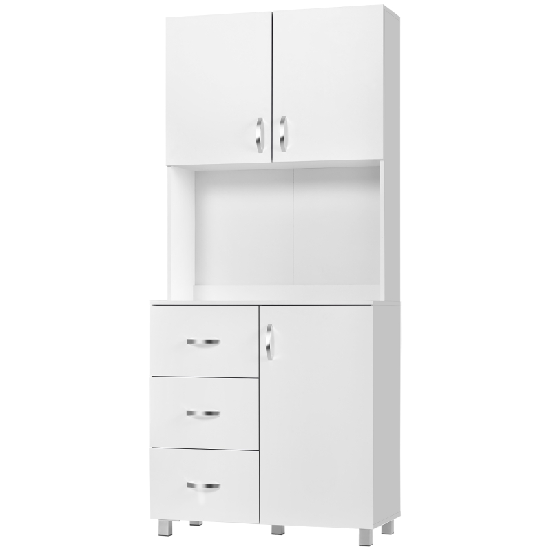 HOMCOM Armario de Cocina Moderno Aparador de Comedor con 3 Cajones 3 Puertas y Estantes Ajustables 80x39,5x183,5 cm Blanco