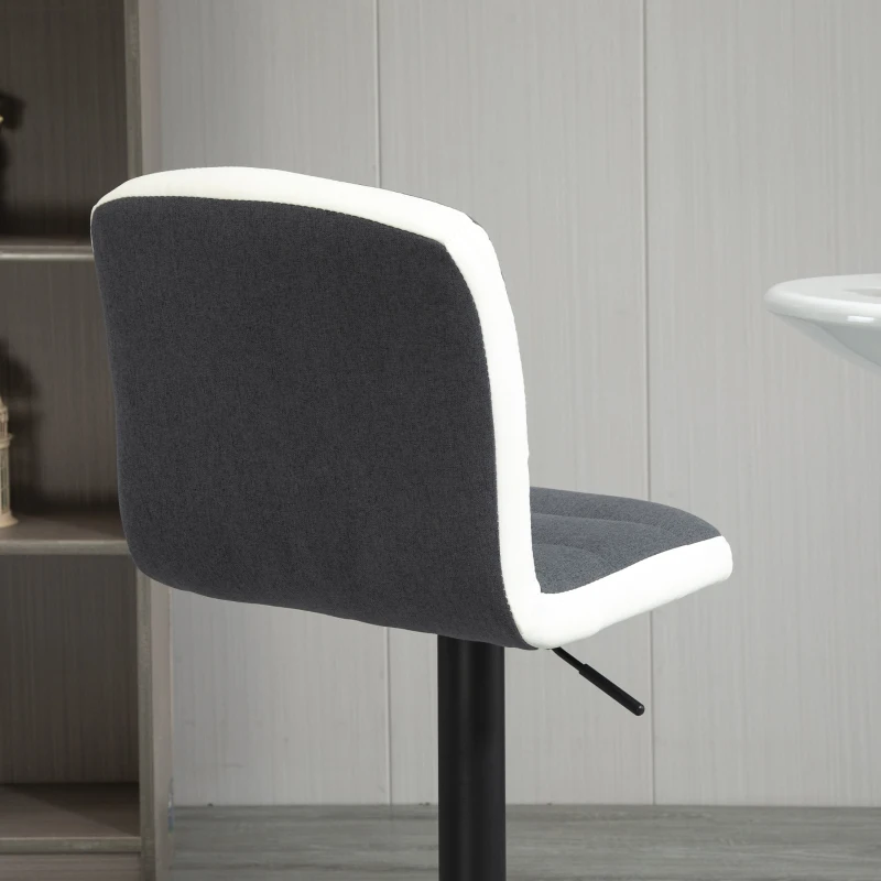 HOMCOM Bar Stools Set of 2, Height Adjustable Bar Chairs in Fabric and Faux Leather, 360° Swivel Kitchen Stool with Backrest and Footrest, Dark Grey