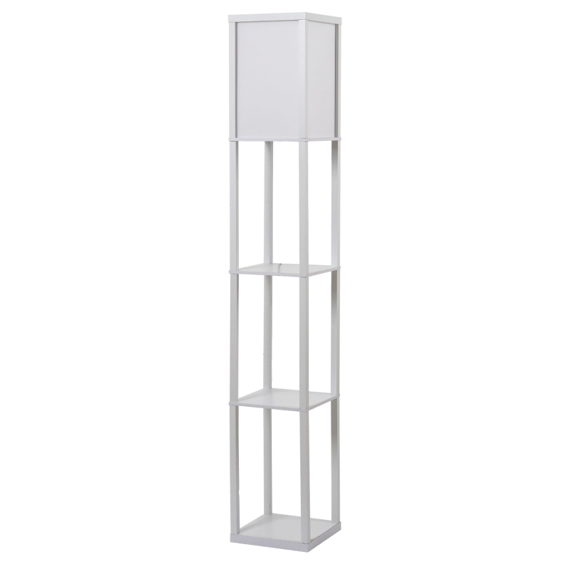 HOMCOM Lampada da Terra con 3 Mensole Integrate, Attacco E27 Potenza 40W, Arredamento Moderno in MDF, 26x26x160cm, Bianco