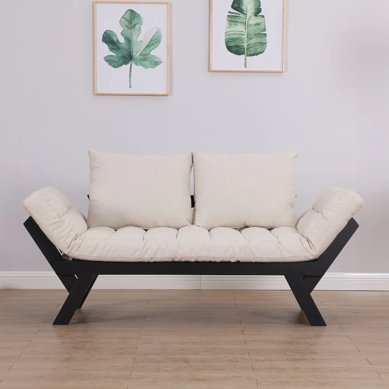 Homcom Canapé Futon Capitonné en Bois Beige 181 x 66 x 81 cm