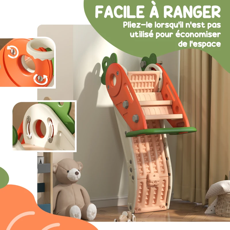 AIYAPLAY Toboggan pour enfants, pliable 3 en 1 avec panier de basket, escalade, usage intérieur extérieur, de 1 à 3 ans, orange